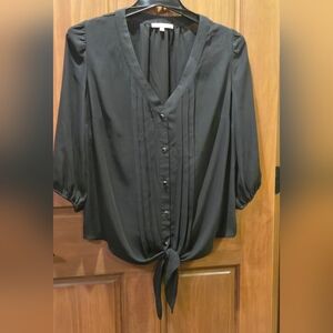 NY Collection Elegant Black Blouse with Tie Detail